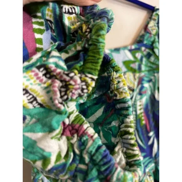 Colorful Floral Milkmaid Dress Blue L Tropical Summer Smock Preppy Artsy Chic - Picture 3 of 9